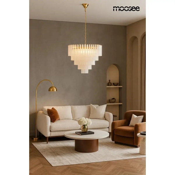 Żyrandol na łańcuchu GORDON biały złoty MSE1501100563 21xE14 szklany glamour