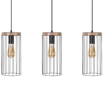 Industrialna lampa wisząca TIMEO 19619304 metalowy druciany drewno czarny