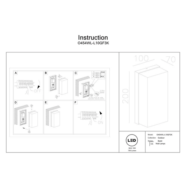Elewacyjna lampa ścienna Badd O454WL-L10GF3K LED 10W 3000K IP54 grafitowy