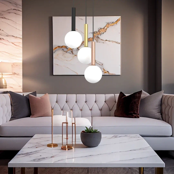 Potrójna wisząca lampa PLAY BLACK MLP0969 do salonu czarna miedziana złota