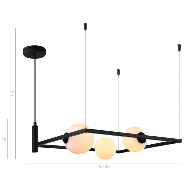 LAMPA wisząca GARETH MDM-3975/3 BK Italux metalowa OPRAWA ramka ZWIS szklane kule balls czarna