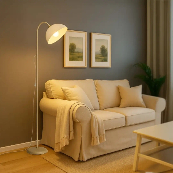 Lampa podłogowa do salonu Zack ML2338 łukowa biały beżowy