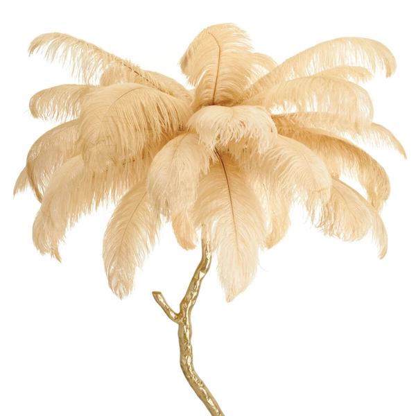 Lampa podłogowa piórkowa EMU ST-DN128-F beige do salonu beżowy złoty