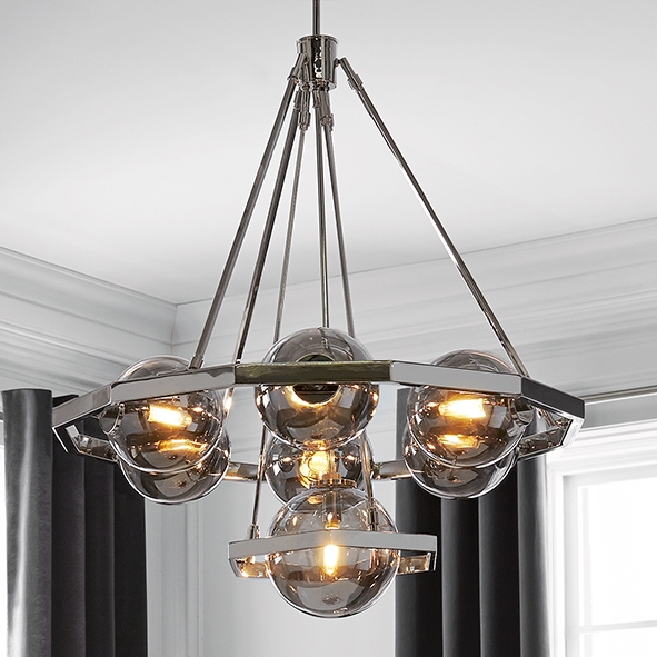 Wisząca lampa QN-HARPER7 geometryczna rama kule nikiel