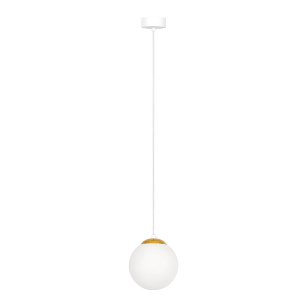 Pojedyncza lampa wisząca Elmo K-5310 Kaja kula metalowa szklana biała złota