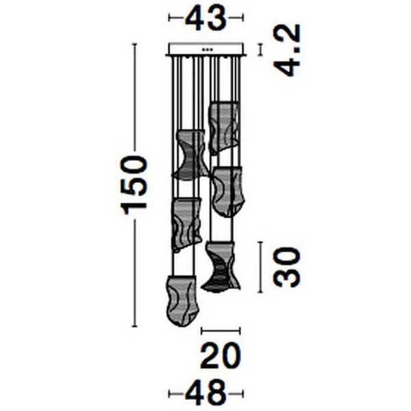 Wisząca LAMPA modernistyczna CALI LE41371 Luces Exclusivas metalowa OPRAWA kaskada ZWIS LED 39W 3000K falujący złoty