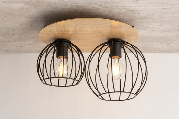 Metalowa lampa sufitowa Cyber 32355 hygge do pokoju czarna drewno