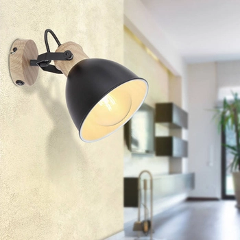 Regulowana LAMPA ścienna WIHO 54018-1S Globo metalowa OPRAWA kinkiet reflektorek czarny drewno