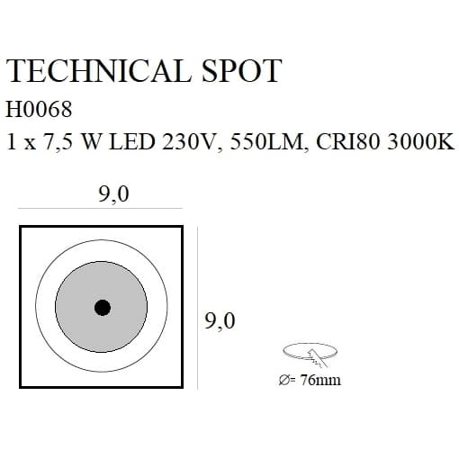 Natynkowa oprawa do przedpokoju TECHNICAL SPOT H0064 LED 7,5W 3000K kremowa