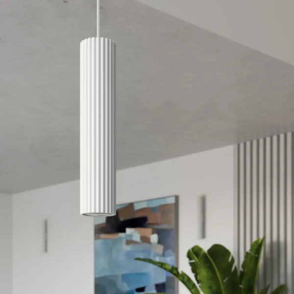 Podłużna lampa wisząca Karbon SL.1535 minimalistyczna tuba biała OUTLET