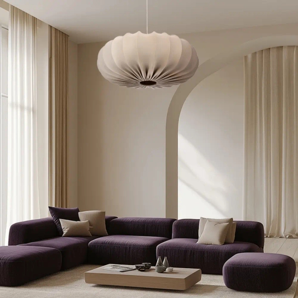 Skandynawska wisząca lampa nad stół 31-39231 regulowany tkanina beżowy