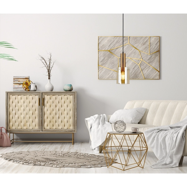 Wisząca LAMPA skandynawska SARDO PND-5581-1-BRO+AMB Italux loftowa OPRAWA szklany ZWIS okrągła tuba mosiądz bursztynowa