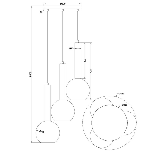 Kaskadowa lampa zwis CLAYTON 310390332 Trio kule do sypialni czarny