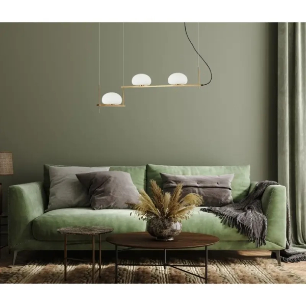 Wisząca lampa nad stół Kernio PND-357783-BRO+W Italux szklane kule mosiądz