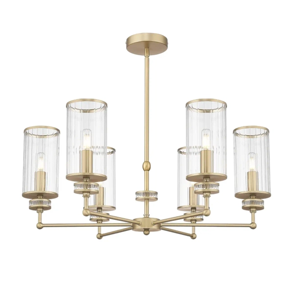 Lampa wisząca żyrandol art deco HAVEN mosiężna metalowa szklana E14 6-punktowa P06798BR