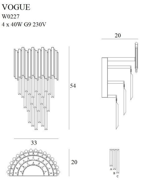 Kinkiet LAMPA ścienna VOGUE W0227 Maxlight kryształowa OPRAWA metalowe sople crystal glamour złote przezroczysta