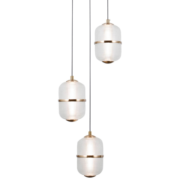 Szklana lampa zwieszana Alani PND-34375-3-HBR LED 45W 3000K owalna złoty