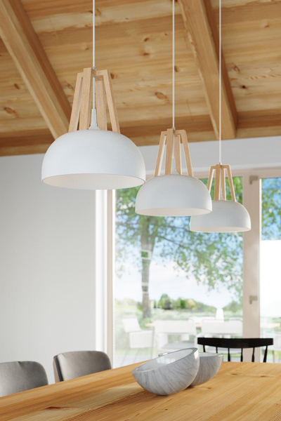 LAMPA wisząca SL.0388 metalowa OPRAWA okrągły ZWIS rustykalny drewno biały