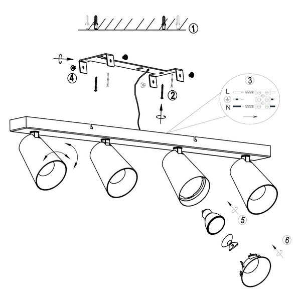 Regulowana lampa sufitowa Sharp 817100432 tuba punktowa do salonu czarna