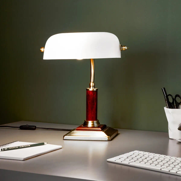 Regulowana lampa stołowa Bankir 92679/31 szklana mosiądz biały