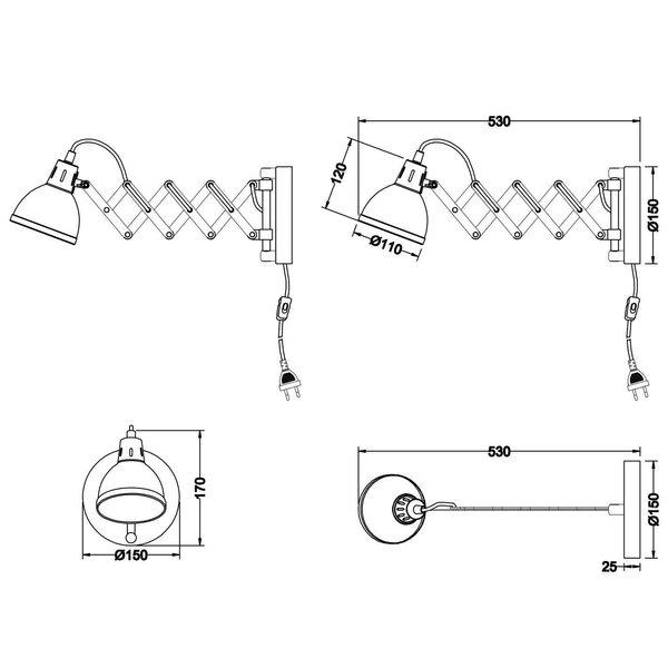 Regulowana LAMPA ścienna SCISSOR R20321031 RL Light loftowy kinkiet nożycowy harmonijka biała