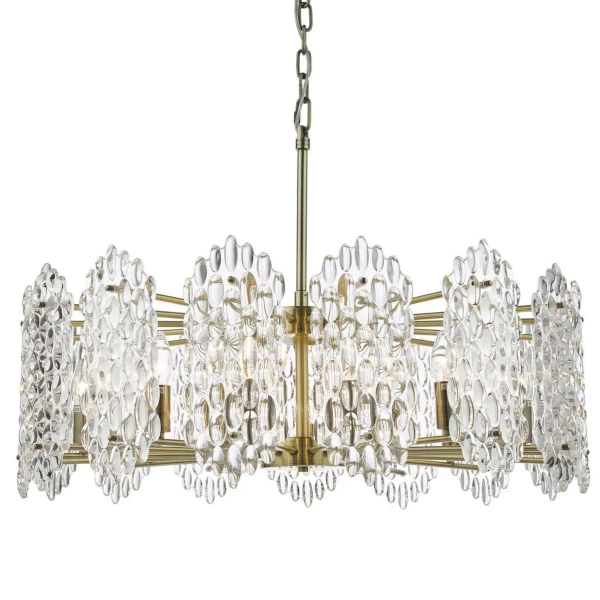 Wisząca lampa glamour Porthos POR1575 kryształowa na łańcuchu mosiądz