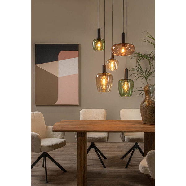 Wielopunktowa lampa wisząca Ilona 45408/15/99 czarna zielona bursztynowa