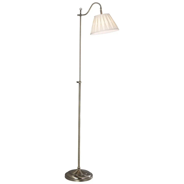 Antyczna lampa stojąca SUFFOLK mosiężna biała metalowa tkaninowa klosz E14 z abażurem SUF4975-X