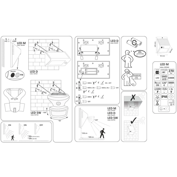 Zewnętrzna LAMPA solarna BOX 307644 Polux elewacyjna LAMPA ścienna LED 2,2W 6400K z czujnikiem zmierzchowo ruchowym IP44 czarny