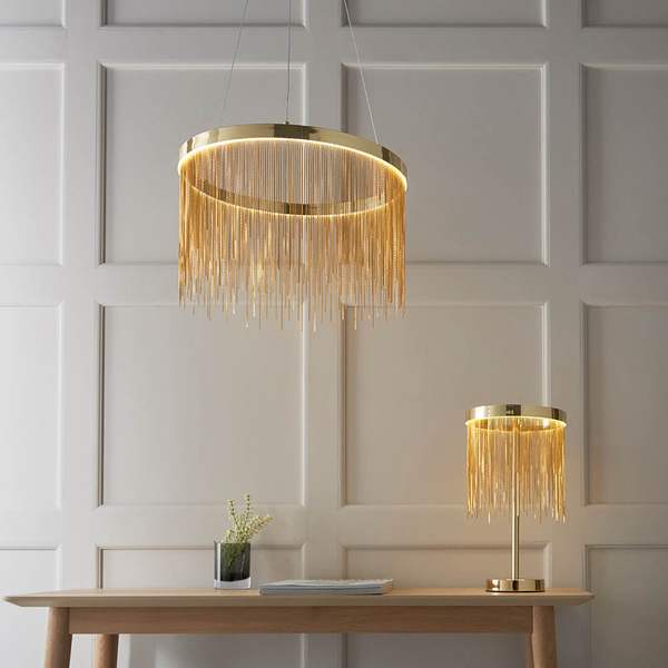 Lampka nocna sznurki Zelma 92177 LED 9W 2800K na stolik satynowe złoto
