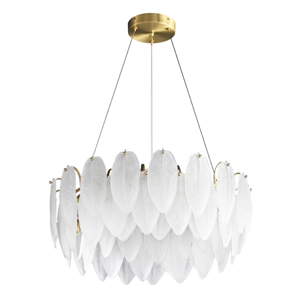 Lampa wisząca glamour PIUMA ST-6289-6 Step do jadalni biała mosiądz