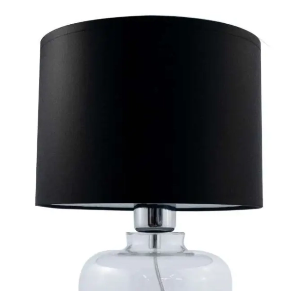 lampa stołowa z abażurem SAMASUN 5501BK na komodę czarna przezroczysta