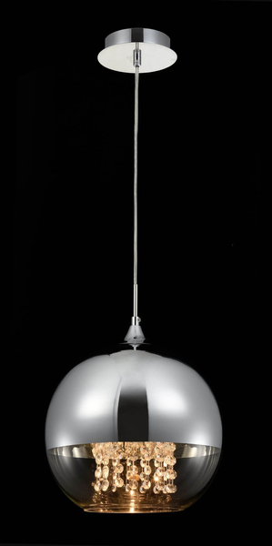 Wisząca LAMPA glamour FERMI P140-PL-170-1-N Maytoni szklana OPRAWA okrągły ZWIS kula kryształki chrom przezroczyste
