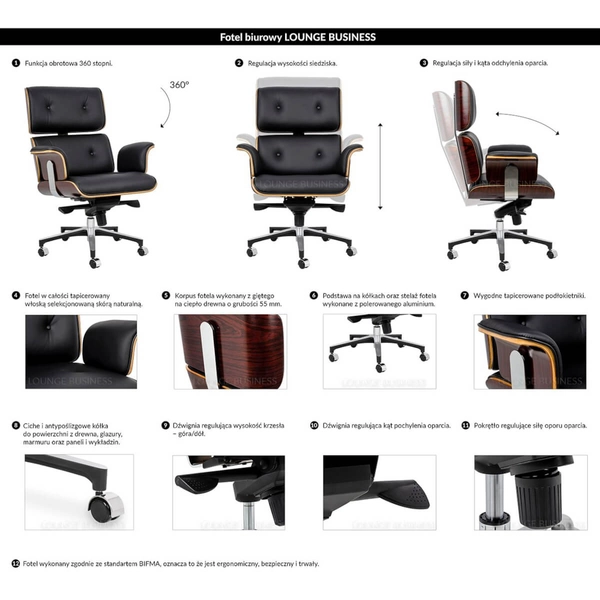 Fotel biurowy Lounge Business YS-6809.BLACK.WALNUT czarny sklejka orzech