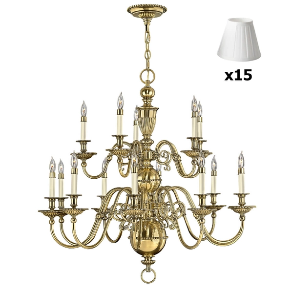 Żyrandol z abażurami Cambridge HK-CAMBRIDGE15+15xLS162-WHT Hinkley świecznikowy mosiądz biały