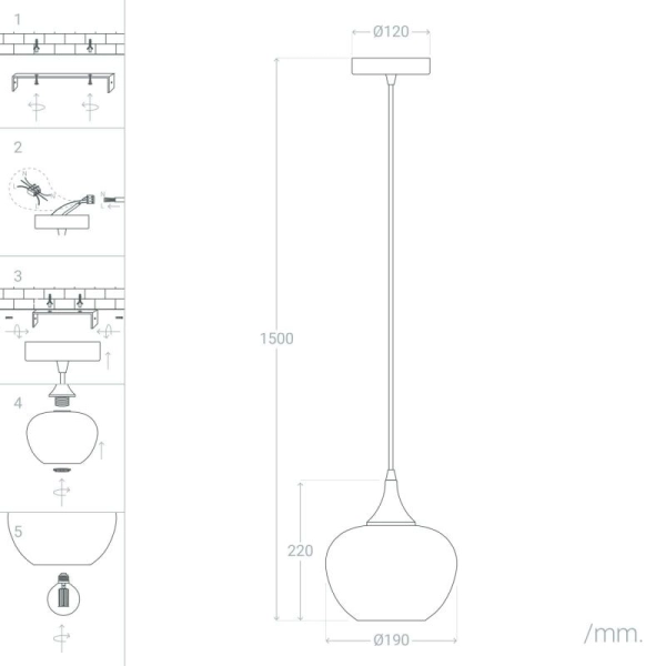 Szklana lampa wisząca BlueSky ABR-BSE27 Abruzzo do salonu czarny niebieski