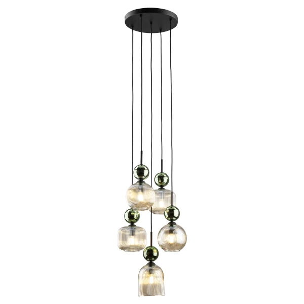 Szklana salonowa lampa wisząca Sophia Green 11149 ryflowana zielony