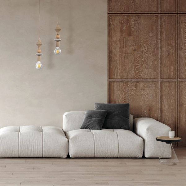 Drewniana lampa sufitowa zwis Tower Sabia Wood 10959 geometryczna beżowy