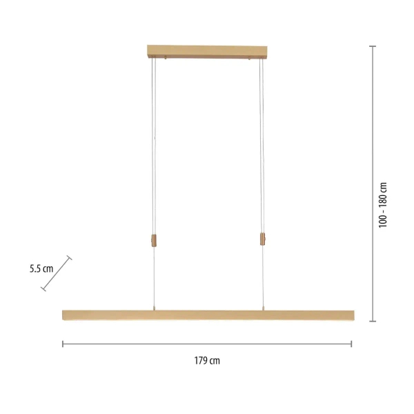 Wisząca lampa ADRIANA mosiądz LED 45W 2700-5000K do jadalni belka listwa podłużna 2568-60