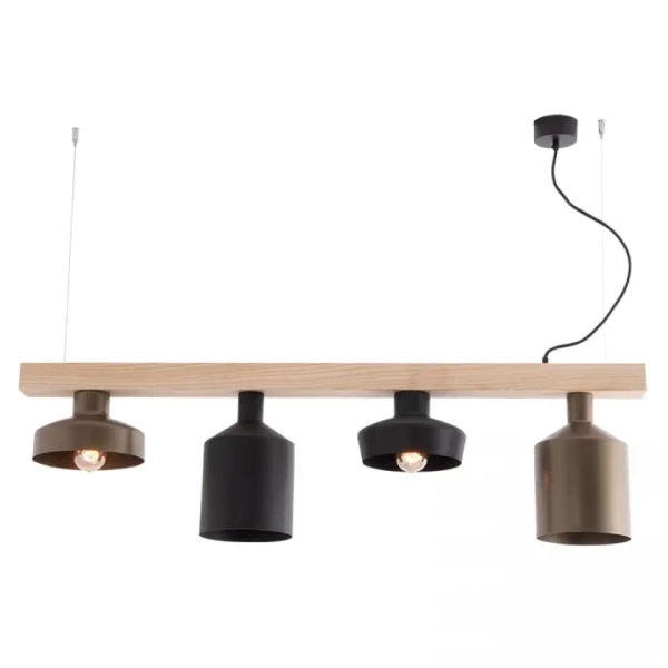 Drewniana wisząca lampa 22213 tubki na belce drewno czarny brązowy