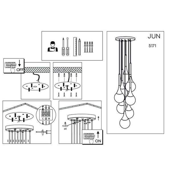 Kaskadowa lampa wisząca Jun 5171 Shilo łezki kule metalowa do salonu czarny