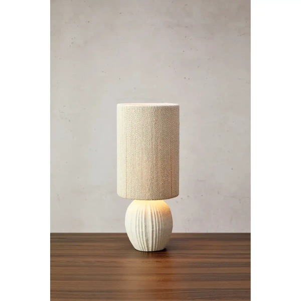 Stolikowa lampka Viela 108829 bawełniana do sypialni beżowa