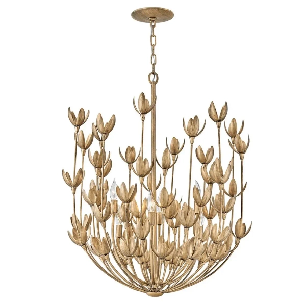 Łańcuchowy żyrandol Flora QN-FLORA6-GD kwiaty do jadalni złote