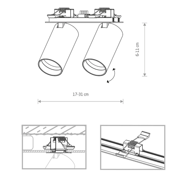2-punktowa lampa podtynkowa Mono 7834 ruchoma do salonu czarna