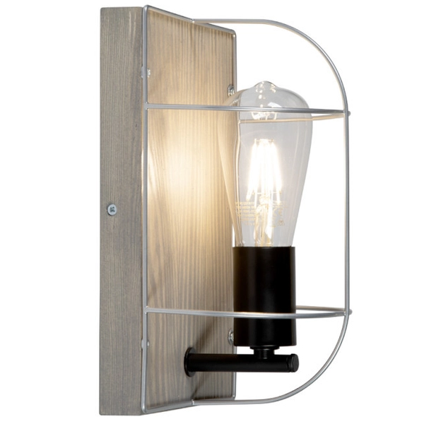 Lampa ścienna NETUNO 92071157 industrialna drewno srebrny