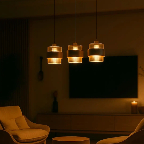 Żebrowana lampa wisząca do jadalni Valentino ML2239 potrójna beżowa