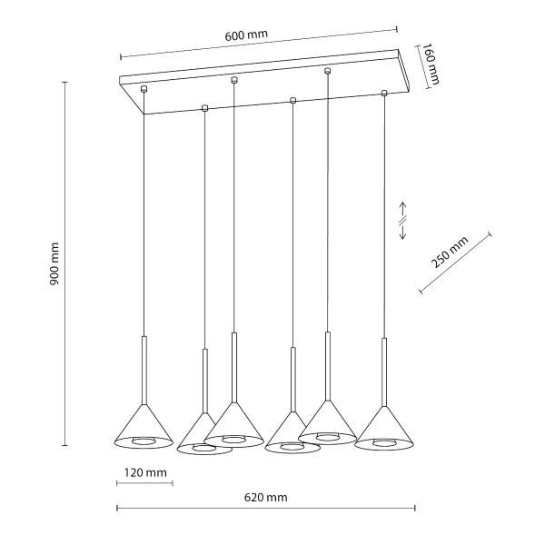 Wielopunktowa lampa wisząca CONO 10306 stożkowa czarny