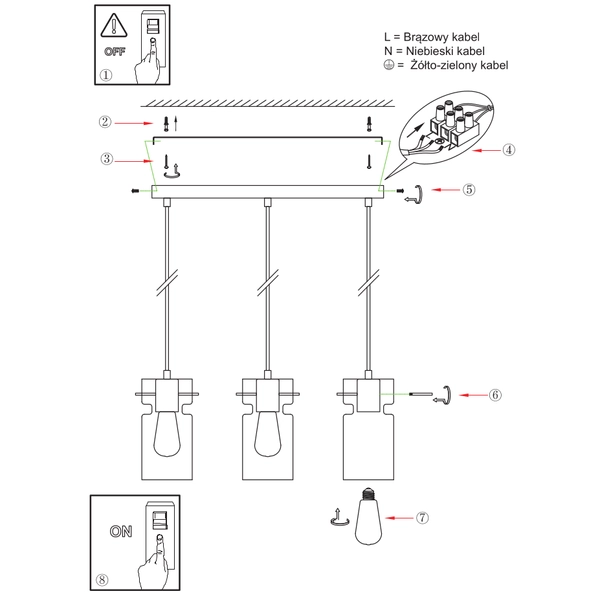 Szklana lampa wisząca Nivio LP-2811/3L AM loftowa czarna przydymiona