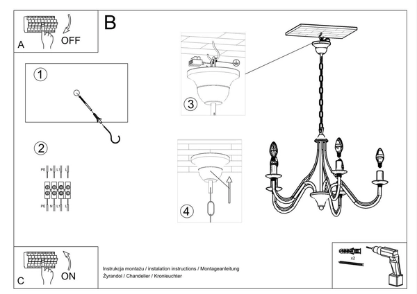 Żyrandol LAMPA wisząca SL.0214 klasyczna OPRAWA świecznikowa ZWIS na łańcuchu maria teresa biała
