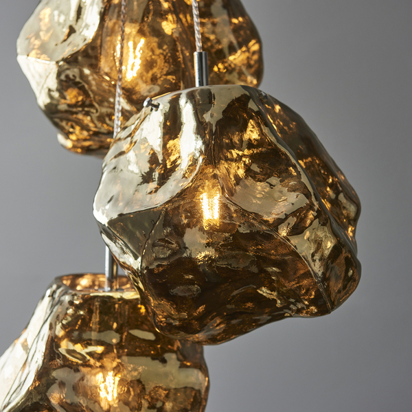 Szklana lampa wisząca Rock 97660 Endon potrójna kamienie złoty chrom